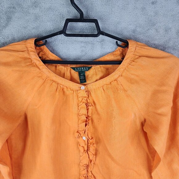 Womens Orange Lauren Ralph Lauren 100% Linen Blouse Top 3/4 Sleeves button up XS - Picture 5 of 10